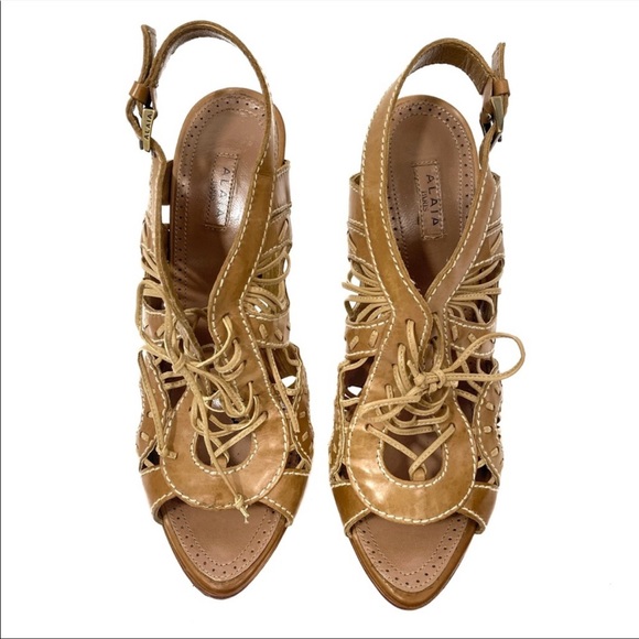 Alaia Paris Strappy Tan High Platform Heels Size 38.5 - Picture 13 of 14